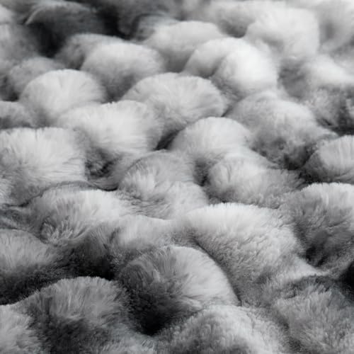 COOVA Soft Bubble Faux Fur Throw Blanket, 50"x60", Tie-dye Light Grey - Image 5