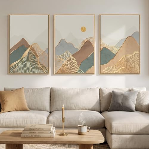 Large Framed Boho Modern Mountain Wall Art for Living Room, 3 Piece, 24x36 by Cuspin