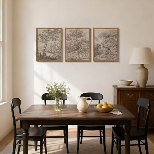 Framed Vintage Landscape Wall Art Set of 3, Wabi Sabi Tree Canvas Wall Decor Paintings, Neutral Rustic Botanical Artwork Prints Pictures for Farmhouse Living Room Bedroom 16x24 Inch - Image 5