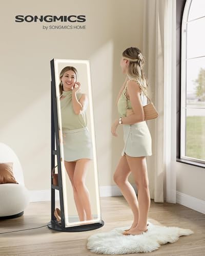 SONGMICS LED Mirror Jewelry Cabinet Standing, Adjustable Lights, Lockable - Image 2