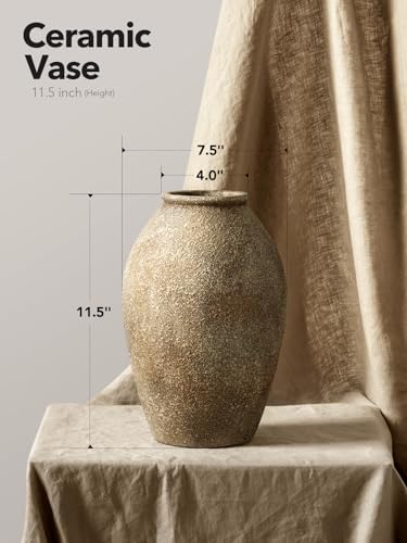 LE TAUCI Ceramic Vase, 11.5 Inch Large Rustic Farmhouse Vase, Tall Vase for Home Decor, Living Room Table & Mantel Centerpiece, Watertight & Sturdy, Sandstone Brown - Image 2