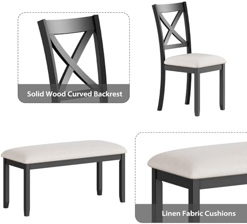 Zevemomo 6-Piece Solid Wood Dining Table Set, Farmhouse Wooden Legs, Black - Image 5