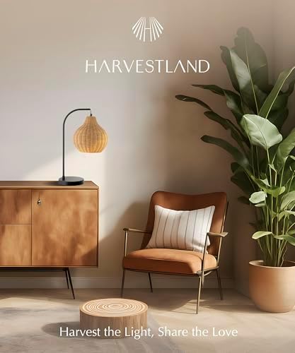 HarvestLand Sunwoven Boho Rattan Table Lamp, Woven nightstand lamp - Image 2