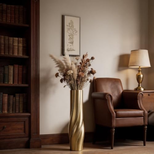 Gold Floor Vase, 24 Inch Tall Resin Home Decor Vase, Tall Floor Vases for Living Room, Office, Bedroom Decor with 5" Opening for Dried Pampas Grass, Branches & Feathers - Image 2