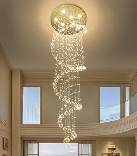 HAIXIANG W24 x H78 Inches Crystal Glam Chandelier Long Light Chandeliers with Dimmable Light Bulbs Gold High Ceiling Pendants Light Fixtures for Foyer Entryway Living Room Stair - Image 6