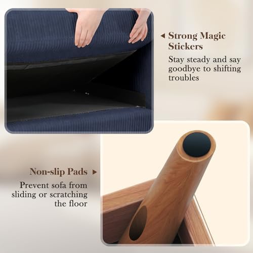 Vesgantti 38.5" Accent Chair Dark Blue, Comfy Corduroy Single Sofa Seat with Spring Cushion, Upholstered Armchair with Deep Seat, Reading Chair for Adults, Modern Sofa for Living Room, Bedroom - Image 6