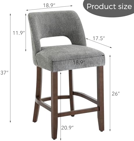 VKNOW Bar Stools Set of 6, 26" Fabric Counter Height Bar Stools, Grey - Image 2