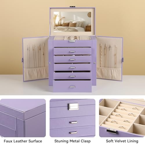 Frebeauty 6-Layer Jewelry Box for Women,Large Jewelry Organizer with Drawer - Image 4