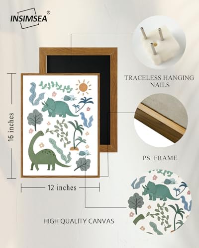 InSimSea Framed Wall Art Vintage Decor, Dinosaur Nursery Prints, 12x16In - Image 3