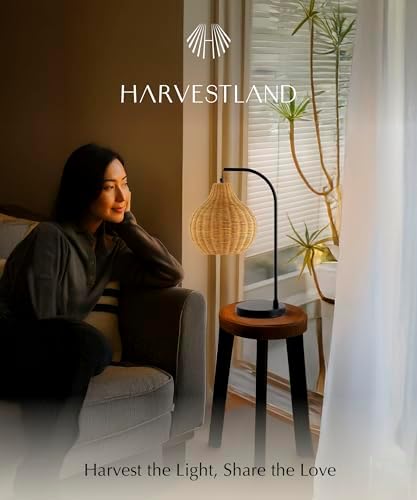 HarvestLand Sunwoven Boho Rattan Table Lamp, Woven nightstand lamp - Image 5
