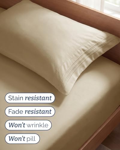 Twin Size 3 Piece Sheet Set - Comfy Breathable & Cooling Sheets - Beige - Image 5