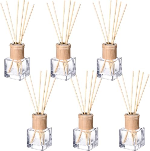 Roshtia 6 Set Reed Diffuser Bottles 50ml Glass Wooden Caps Rattan Sticks by Roshtia
