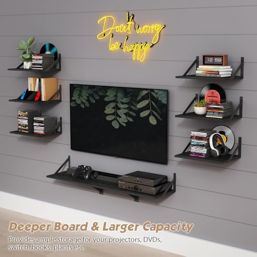 Forbena 12 Inch Deep Floating Shelves for Wall, Wide Black Wall Mounted Shelves for Bedroom Office Books Plants, Large Hanging Shelf for Living Room Bathroom Kitchen Closet Pantry Storage (3-Pack) - Image 5