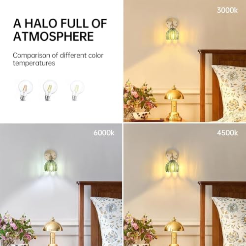 Shenmoyl Vintage Wall Sconces Set of 2 with Green Tulip Glass Lampshade 180 Degree Adjustable Brass Sconces Hradwired Modern Wall Lighting Fixture with Switch for Bedside Bedroom Doorway - Image 5