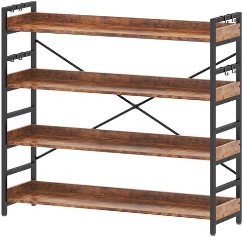 HCHQHS 4 Tier Bookshelf, Adjustable Industrial Bookcase, Vertical Tall Book Shelf, Wood and Black Metal Open Bookshelves for Home Office, Living Room, Bedroom by HCHQHS
