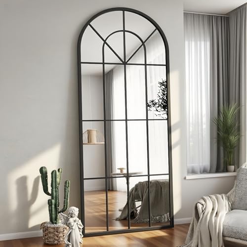 Dewfig Arched Windowpane Floor Mirror, 71"x 32" Full Length Mirror, Black by YourSpacePerfectlyReflected