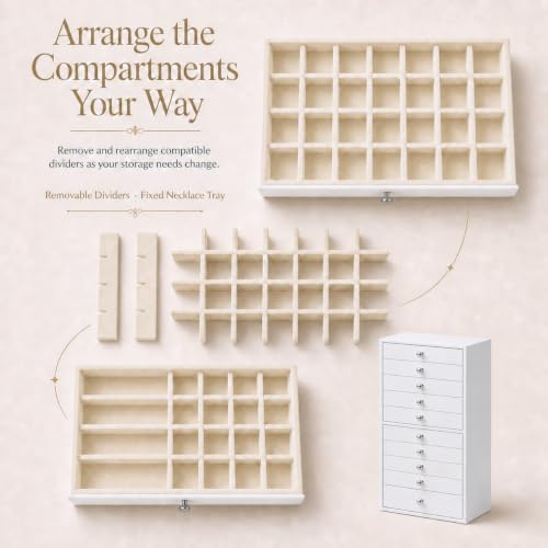 GUKA Large Jewelry Box, Jewelry Case with 10 Drawers for Big and Small Jewelry, Jewelry Storage Organizer for Watch Earrings Necklace Rings Bracelets, Birthday Wedding Gifts, White - Image 3