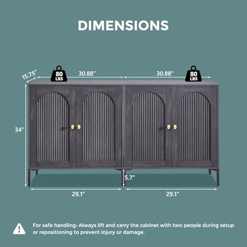 IFGET 123.5" W Modern Arch Sideboard Buffet Cabinet with Storage, Dark Grey - Image 2