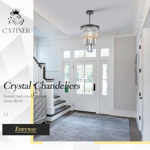 CATINER 12" Smoke Gray Crystal Chandeliers,3 Lights Black Pendant Light - Image 4