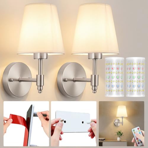 Nekhung Battery Operated Wall Sconce, Peel and Stick Sconces Set of 2 by Nekhung