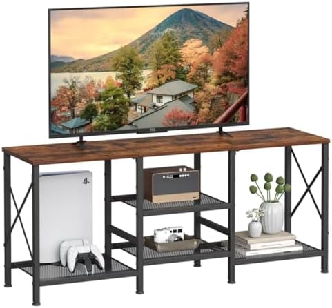 JARHETUN TV Stand for 55 Inch TV, Entertainment Center with 3-Tier Open Shelves, TV Console Table for Living Room, Bedroom, Rustic Brown by JARHETUN