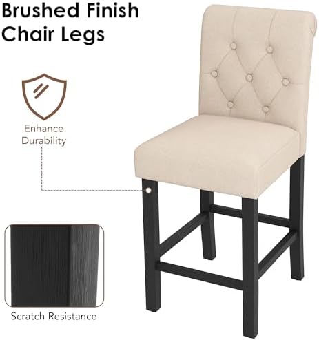LSSBOUGHT Counter Stools,24 inches Upholstered Counter Height Chairs with Button-Tufted and Solid Wood Legs Set of 2（Beige） - Image 7