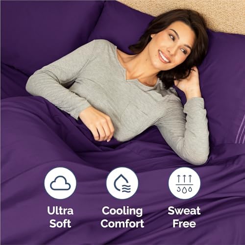 King Size 4 Piece Sheet Set - Comfy Breathable & Cooling Sheets - Purple - Image 4