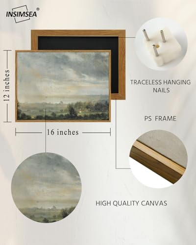 InSimSea Framed Canvas Wall Art Vintage Decor, Room Decor Classical Oil Painting Canvas Prints View from the Elbe Valley with high cloudy sky Vintage Wall Art Home Room Decor, 12"x16" - Image 4