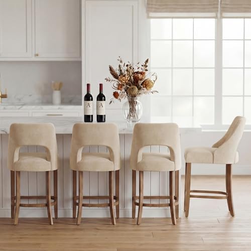 UVV Bar Stools Set of 4, Upholstered Counter Height Bar Stools, Modern Counter Stools with Wood Legs for Kitchen Island Dining Room Bar, Beige by UVVLivetheQualityLife