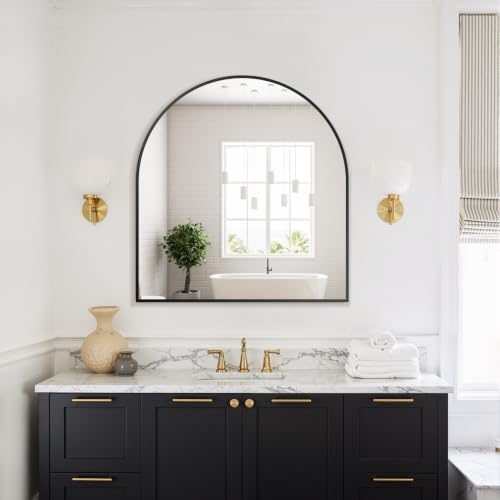 Delma Arched Bathroom Mirror, Black, 32"x30" - Image 7