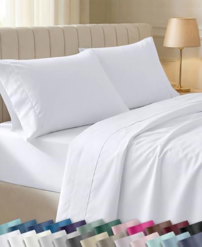 California Design Den Soft 100% Cotton Sateen Queen Bed Sheets Set, White by CaliforniaDesignDen