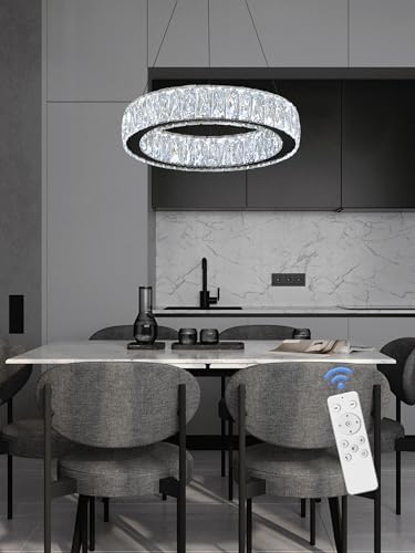 Modern LED Ring Pendant Light Dimmable Crystal Chandelier 15.7in Black Crystal Chandelier for Dining Room Living Room - Image 5