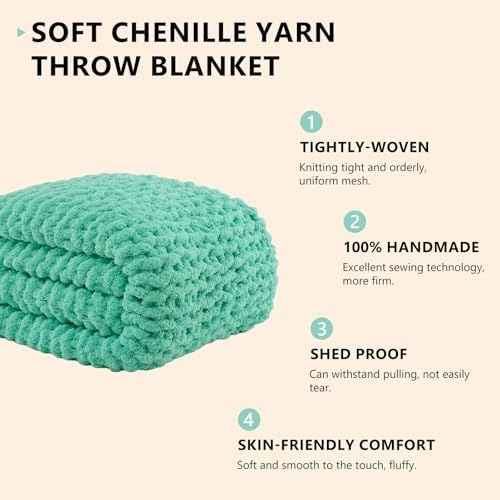 L'AGRATY Chunky Knit Throw Blanket for Couch, 50'' x 60'' Knit Throw, Aqua - Image 2