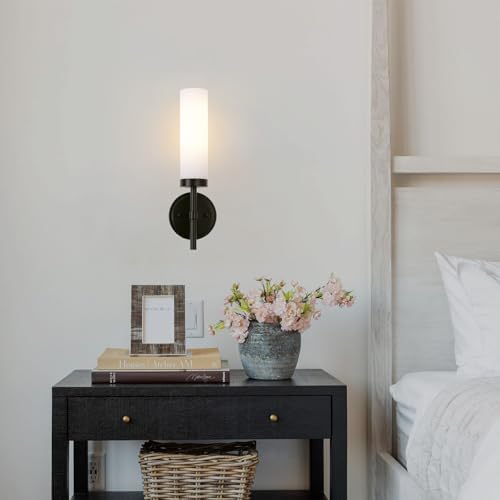 Black Bathroom Wall Sconces Set of 2, Modern Sconces Wall Lighting Vanity Lights with Opal White Glass Shade, Farmhouse Wall Mount Lamp for Mirror Living Room Bedroom Hallway Kitchen Stairs - Image 5
