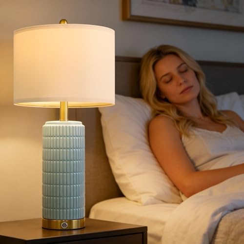 PoKat 25'' Bedside Table Lamps Set of 2 for Living Room, 3-Way Dimmable Touch Lamps for Bedroom, Modern Lamps for Nightstand with USB Ports, Coastal Blue Lamp for Office Sideboard (Bulbs Included) - Image 6
