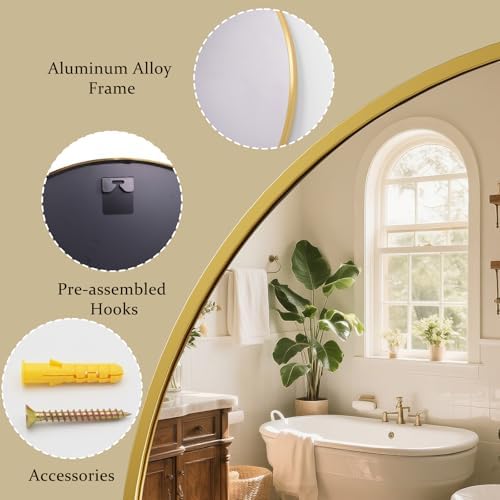 XRAMFY 40 Inch Round Mirror - Gold Circle Mirrors for Bathroom, Entryway - Image 5