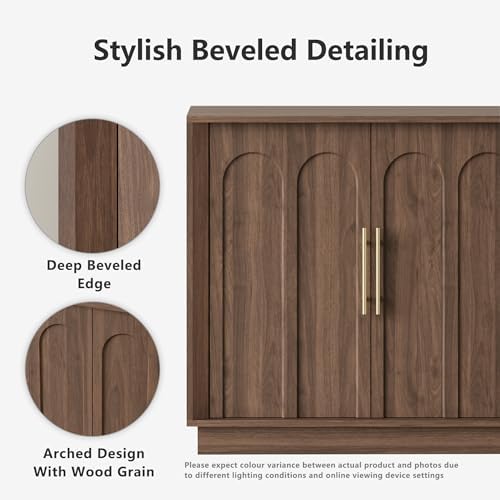 FORTUNETEC 67" Sideboard Buffet Cabinet with Storage, Arched Doors, Walnut - Image 3