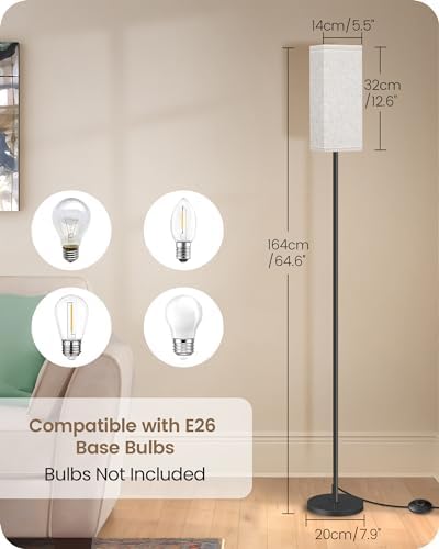 64.6" Floor Lamp, Pole with Foot Switch, Modern Standing Lamp Lampshade, Minimalist Freestanding Lamp (Bulb Not Included), for Living Room, Bedroom Office ETL Listed, Black and Beige E07LD05 - Image 4
