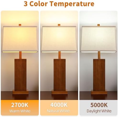 Lovlast 27.5" Wood Table Lamps Set of 2 for Bedroom Living Room (Walnut) - Image 3