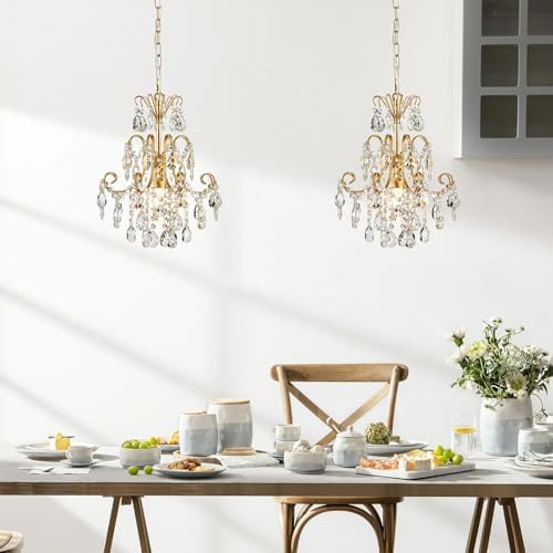 WUZUPS Crystal Chandelier 1-Light Pendant Ceiling Light Modern Lighting Fixture for Bedroom Hallway Bar Kitchen Bathroom, H 15.7" x W 13.8", E26 Base, Gold - Image 7
