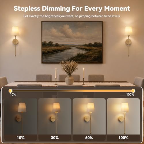 Battery Operated Wall Sconce, Gold and Beige Shade, 2 pack,RF Remote - Image 5