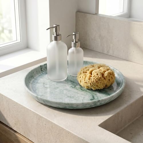 YKAJO Ocean Teal Round Marble Tray, 10" Deep Catchall Vanity Organizer Dish - Image 2
