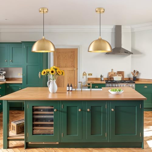 Gold Pendant Light 11.8", Industrial Dome Pendant Lights with Gold Interior, Adjustable Farmhouse Hanging Light for Kitchen Island Dining Room Bedroom Restaurant, 3 Pack - Image 4