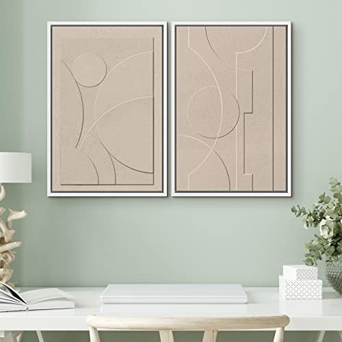 SIGNWIN Framed Canvas Print Wall Art Set Art Deco Geometric Polygon Collage Abstract Shapes Illustrations Minimal Decorative Boho Nordic Relax for Living Room, Bedroom, Office - 24"" x36 x2 White - Image 2