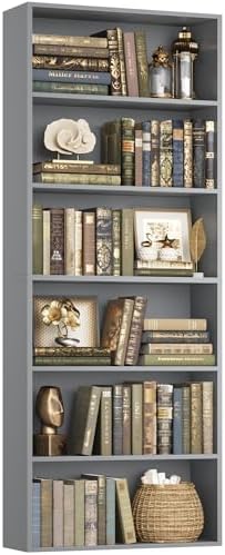 FOTOSOK 6 Tier Tall Bookshelf Bookcase with Open Display Shelves, Dark Gray by FOTOSOK