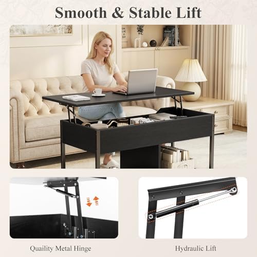 OLIXIS Coffee Table with Storage for Home Living Room Office, Black - Image 6