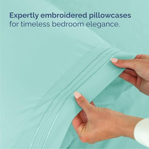 Cal King Size 4 Piece Sheet Set - Breathable & Cooling Sheets - Spa Blue - Image 6