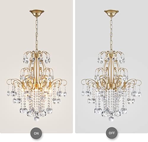 WUZUPS Crystal Chandelier 5-Light Pendant Ceiling Light Modern Lighting Fixture for Bedroom Hallway Bar Kitchen Bathroom, H 22.6'' x W 19.2'', E12 Base, Gold - Image 4
