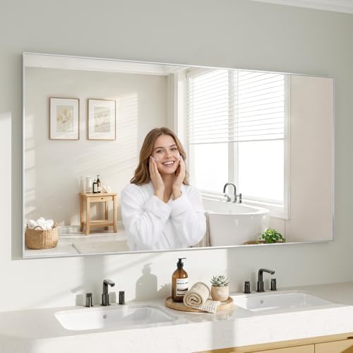 Koonmi Silver Rectangle Wall Mirror, 30x60 Inch Bathroom Mirror, Aluminum Frame Vanity Mirror for Entryway, Living Room, Bedroom Bathroom, Hangs Horizontally or Vertically by KOONMI