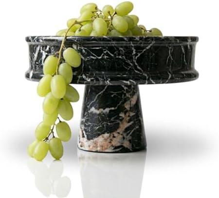 Marble Pedestal Bowl for Kitchen Counter, 10" Handcrafted Natural Stone Decorative Fruit Bowl, Catch-All Key Dish, Dining Table Centerpiece, Pedestal Bowl, & Housewarming Gift (Black Marble) by TIVORO